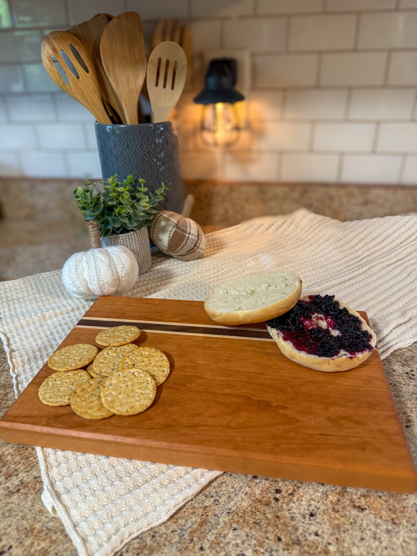 Handmade Cherry Cutting Board: Maple & Walnut Accents