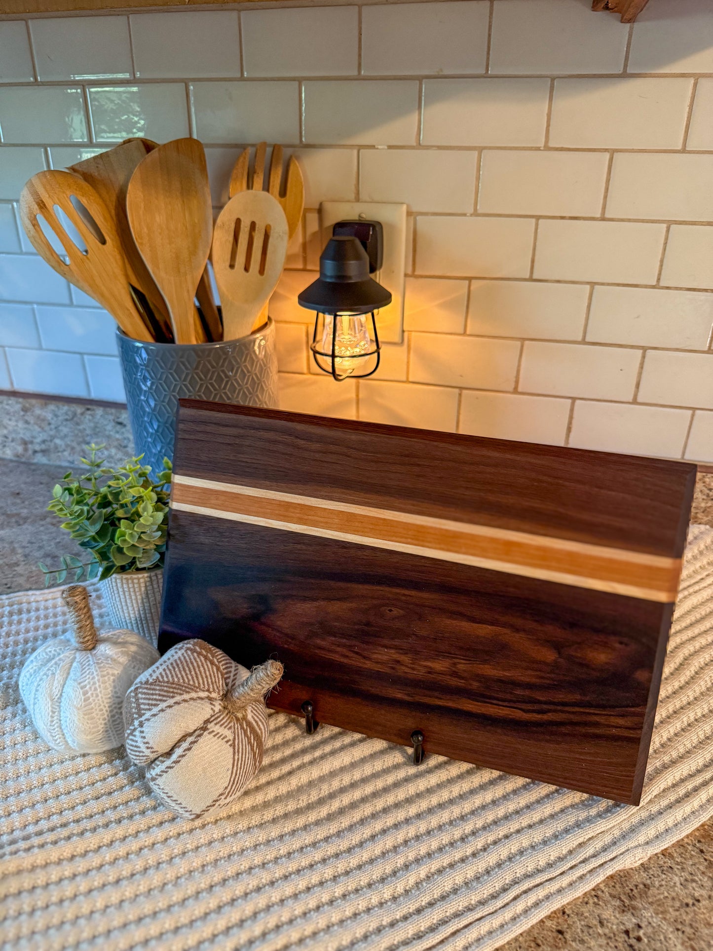 Handmade Walnut Cutting Board: Maple & Cherry Accents