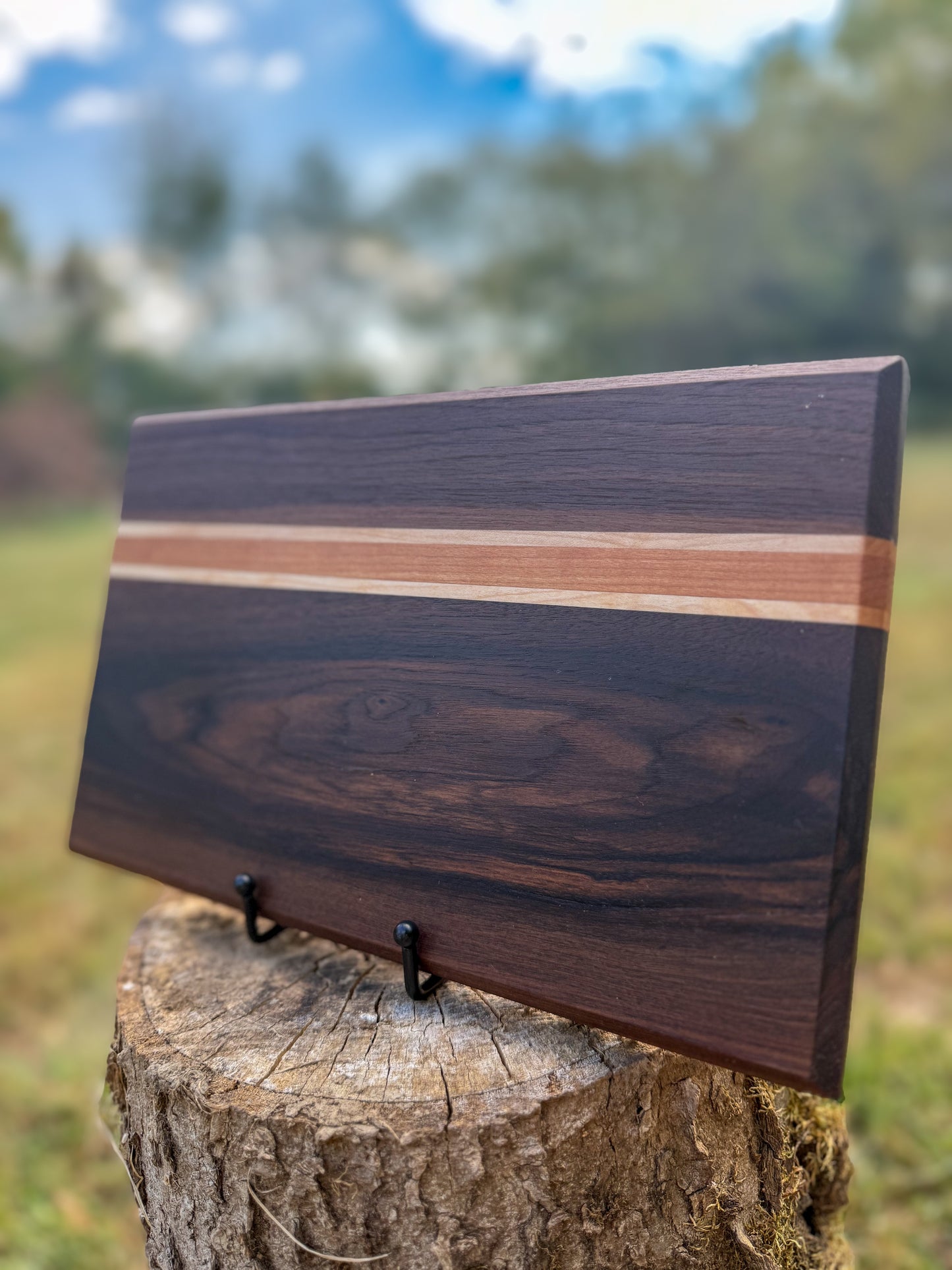 Handmade Walnut Cutting Board: Maple & Cherry Accents