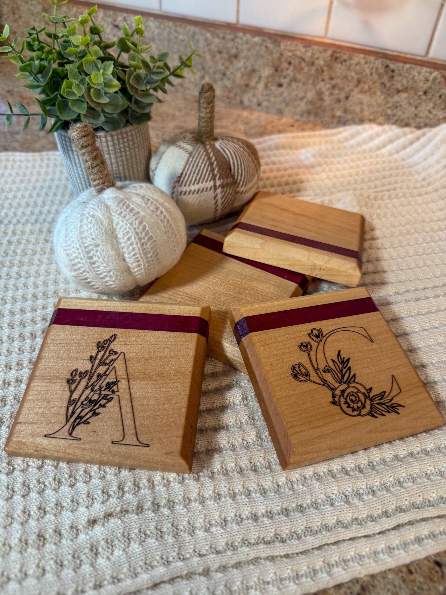 Maple & Purpleheart Wood Coaster Set