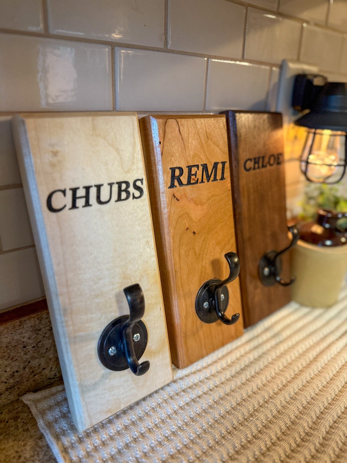 Custom Hardwood Dog Leash & Collar Holder