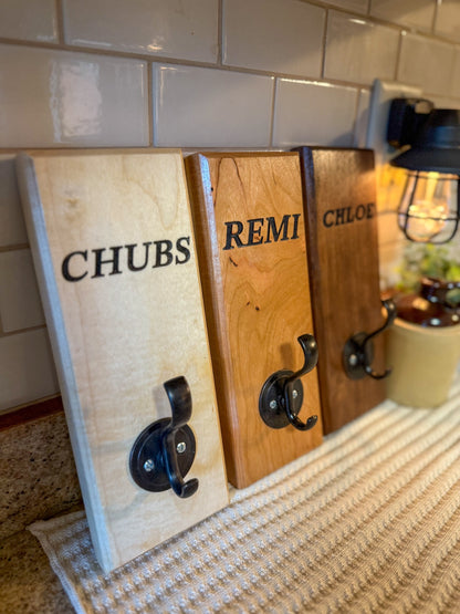 Custom Hardwood Dog Leash & Collar Holder