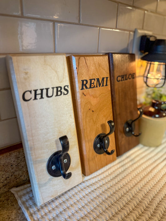 Custom Hardwood Dog Leash & Collar Holder