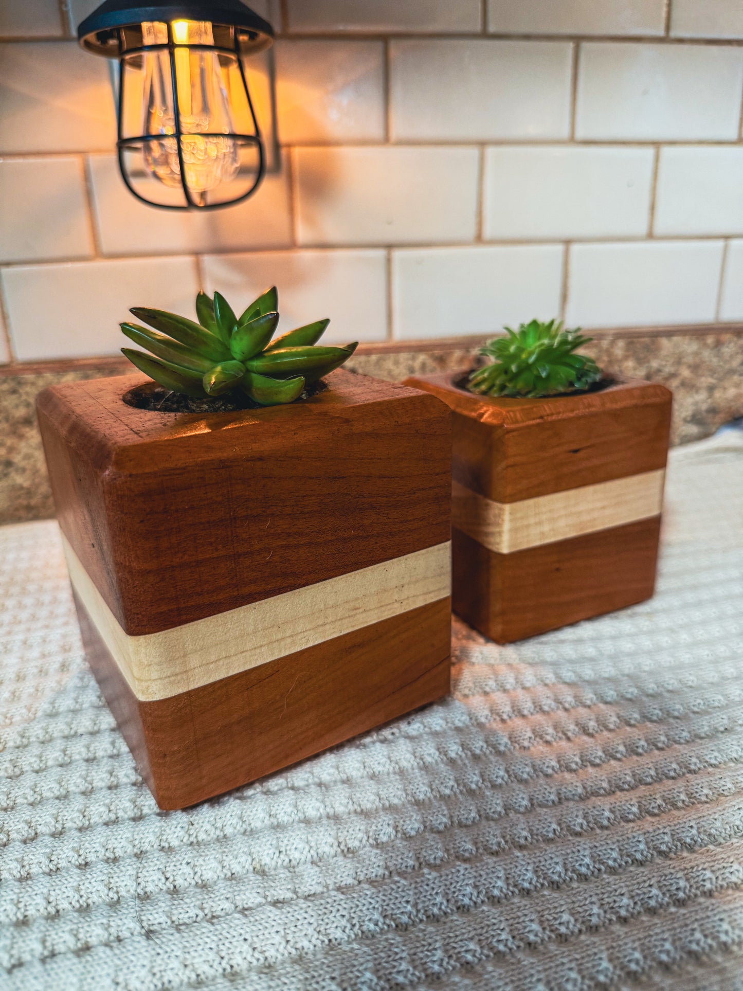 Handmade Cherry & Maple Hardwood Succulent Planter